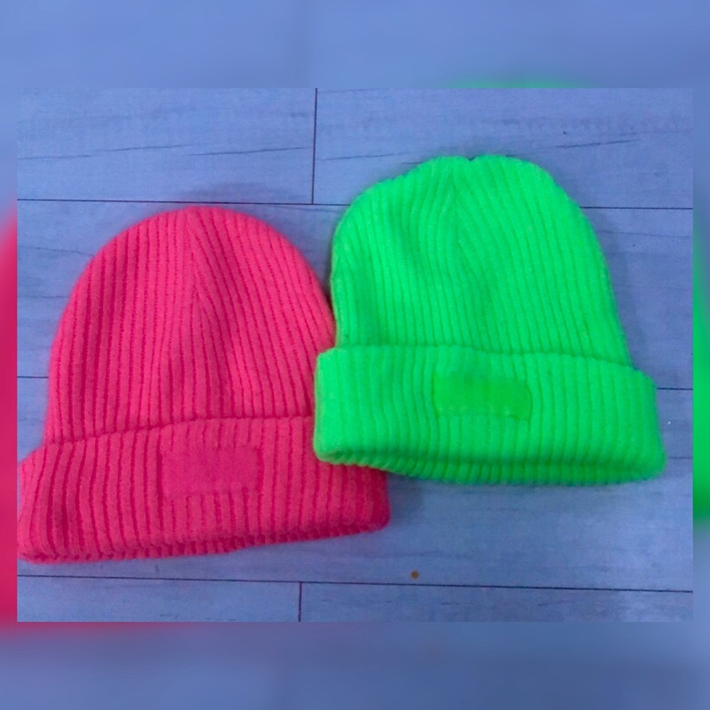 Victoria’s Secret hot pink and neon green beanie